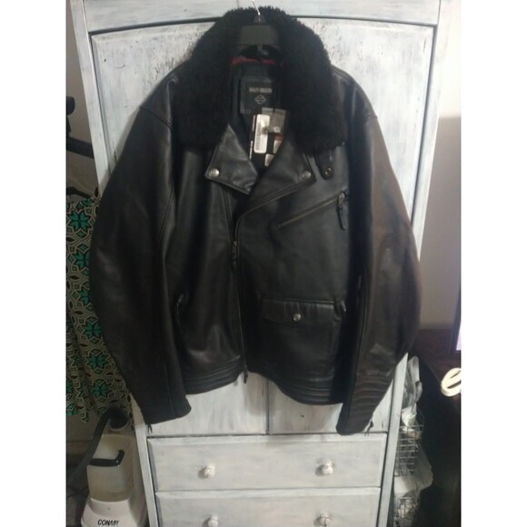 Harley Davidson Leather Detachable Faux Fur Mens Jacket Nwt 4x Black Y2K... - Picture 6 of 16
